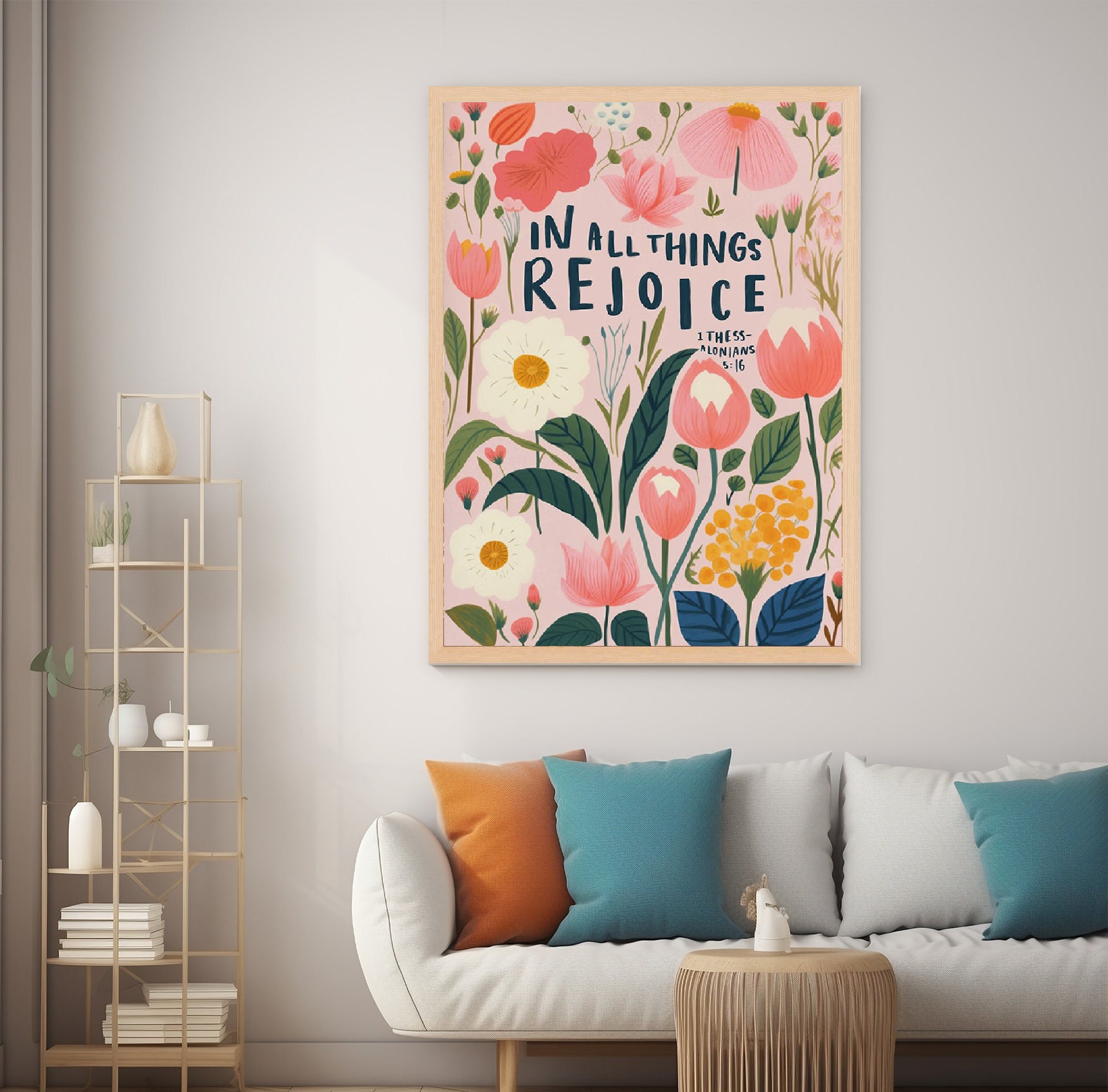 In All Things Rejoice Poster, Colourful Christian Poster, Christian Posters, Modern Christian Decor, Christian Flower Poster